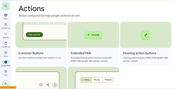 Image showing Google's Material Design's Actions screen.